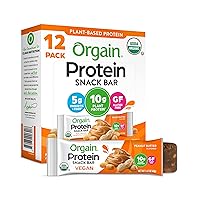Orgain Organic Vegan Protein Bars, Peanut Butter - 10g Plant Based Protein, Low Calorie Healthy Snacks, No Lactose or Soy Ingredients, Gluten Free, Non-GMO - 1.41 Oz (Pack of 12)