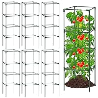 6Pack Tomato Cage, 57*15.4*15.4 Inches Garden Tomato Cages Plant Support Square Pole, Heavy Duty Steel Plant Tower Stakes,Cherry Tomato Trellis Cucumber for Climbing Vegetables Flowers Fruits-Green