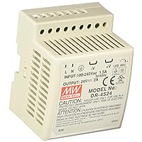 MEAN WELL DR-4524 AC to DC DIN-Rail Power Supply, 24V, 2 Amp, 48W, 1.5
