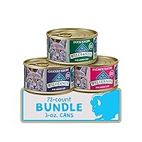 Blue Buffalo Wilderness High Protein Grain Free, Natural Adult Pate Wet Cat Food, Chicken, Salmon, Duck 3-oz cans (72 count - 24 of each flavor)