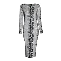 Forever Womens Long Sleeves Printed Bodycon Long Stretchy Midi Dress