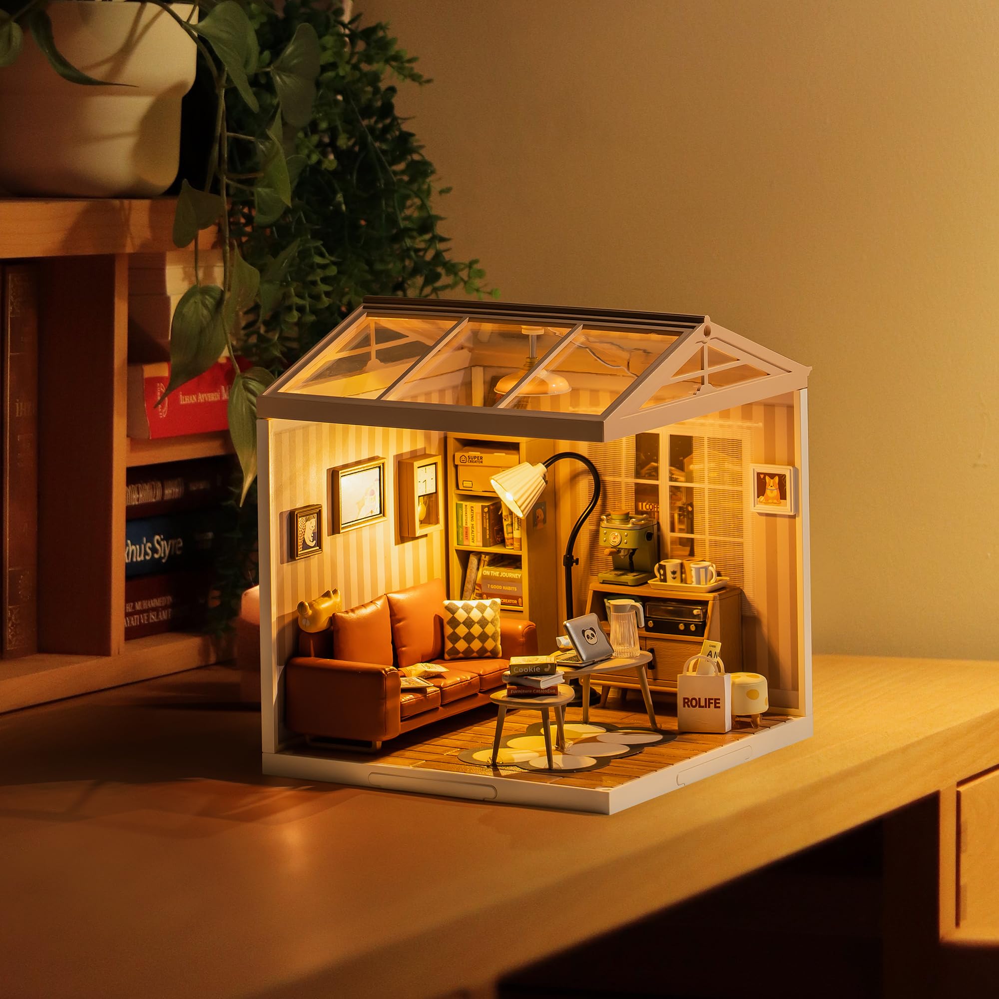 ROBOTIME Miniature House Kit DIY Mini Dollhouse Garage Workshop + Cozy Living Lounge