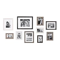 Kate and Laurel Bordeaux Gallery Wall Frame Kit, Set of 10 with Assorted Size Frames in Modern Farmhouse Finishes of Black, White and Gray