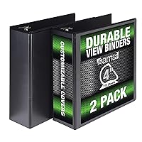 Samsill Durable 4 Inch Binder, Made in the USA, Locking D Ring Customizable Clear View Binder, Black, 2 Pack, Each Holds 775 Pages