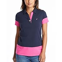 Nautica Women's Toggle Accent Short Sleeve Soft Stretch Cotton Polo Shirt