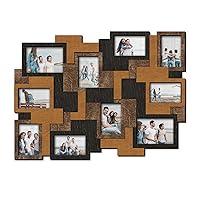 Abstract Wooden Picture Frame Collage 10 Photo Openings 3D Effect Layered Pixelated Design Multiple Colors Home Decor Photo Gallery for Wall (Pine-Oak-Dark)