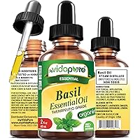 Organic Basil Essential Oil 100% Pure Natural Undiluted 2 fl oz- 60 ml for Beauty, Skin, Hair, Aromatherapy, Soaps, Candles, Reed Diffusers, Perfume by myVidaPure