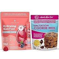 Breastfeeding Support Bundle: Hydrating Mom Fuel Electrolyte Drink Mix (16 Ct) + Lactation Cookies Mix - Chocolate Chip (1 Pound) with Flax Seed and Brewer's Yeast for Increased Breast Milk Supply