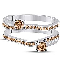 14k White Gold Plated Alloy Two Stone Prong Set Round Forever US Enhancer Ring Guard with CZ Smoky Quartz (0.58 ct. tw.)