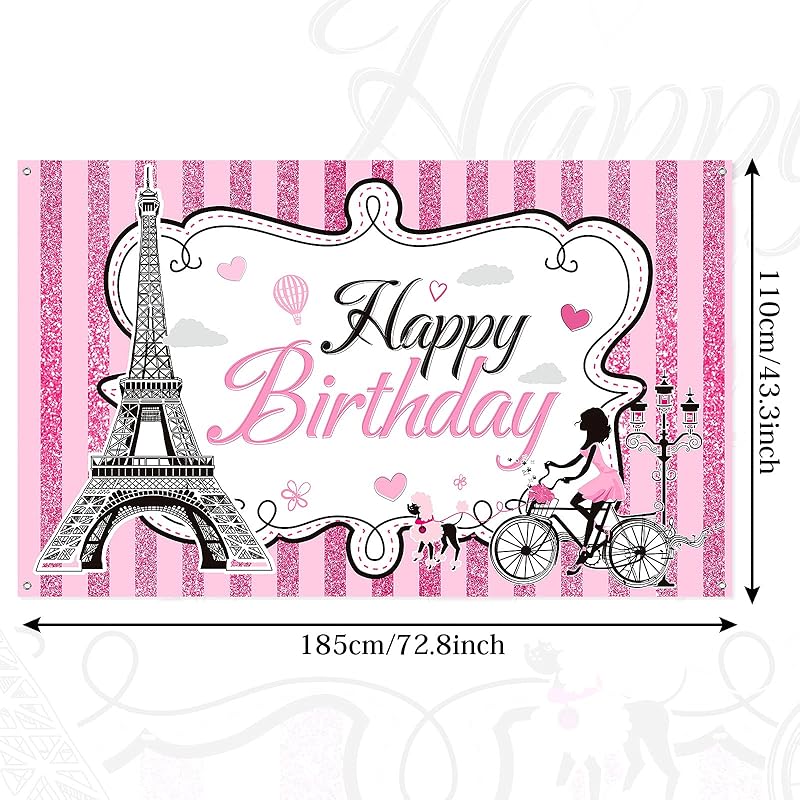 Mua Paris Happy Birthday Backdrop Eiffel Tower Photography ...