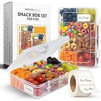 Snack Box Set for Kids - 8 Compartments, Reusable Snack Solution with 100 Dissolvable Labels | Easy to Clean, Dishwasher Safe, BPA-Free, Food Grade, Durable and Secure Design (2 Pack)