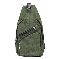 Anti-Theft Daypack Crossbody Sling Backpack, USB Charging Connector Port, Lightweight Day Pack for Travel, Hiking, Everyday, Large, Olive