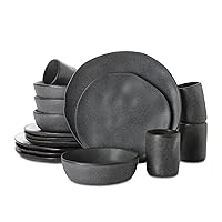 HEKONDA Debossed Stoneware 16-Piece Dinnerware Set, Gray