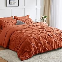 CozyLux Queen Comforter Set - 7 Pieces Comforters Queen Size Burnt Orange, Pintuck Bed in A Bag Terracotta Pinch Pleat Bedding Sets with Comforter, Flat Sheet, Fitted Sheet and Pillowcases & Shams