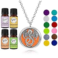 Wild Essentials Mother of Dragons Necklace Essential Oil Diffuser Kit, Lavender, Lemongrass, Peppermint, Orange Oils 12 Refill Pads, Calming Aromatherapy Gift Set, Customizable Color Changing, Perfume
