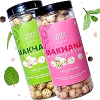 Roasted Makhana Snack Indian Fox Nuts - Gluten Free & Vegan Popped Water Lily Seeds - Lotus Seeds for Eating by Vishnu Delight - Himalayan Salt & Mint Masti Flavored Phool Makhana - 90g Jar