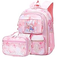 Wraifa Girls Backpack and Lunch Box Set - Sequin Backpack for Girls Elementary School Preschool Princess Kids Bookbag (Lunch Bag Set Pink)