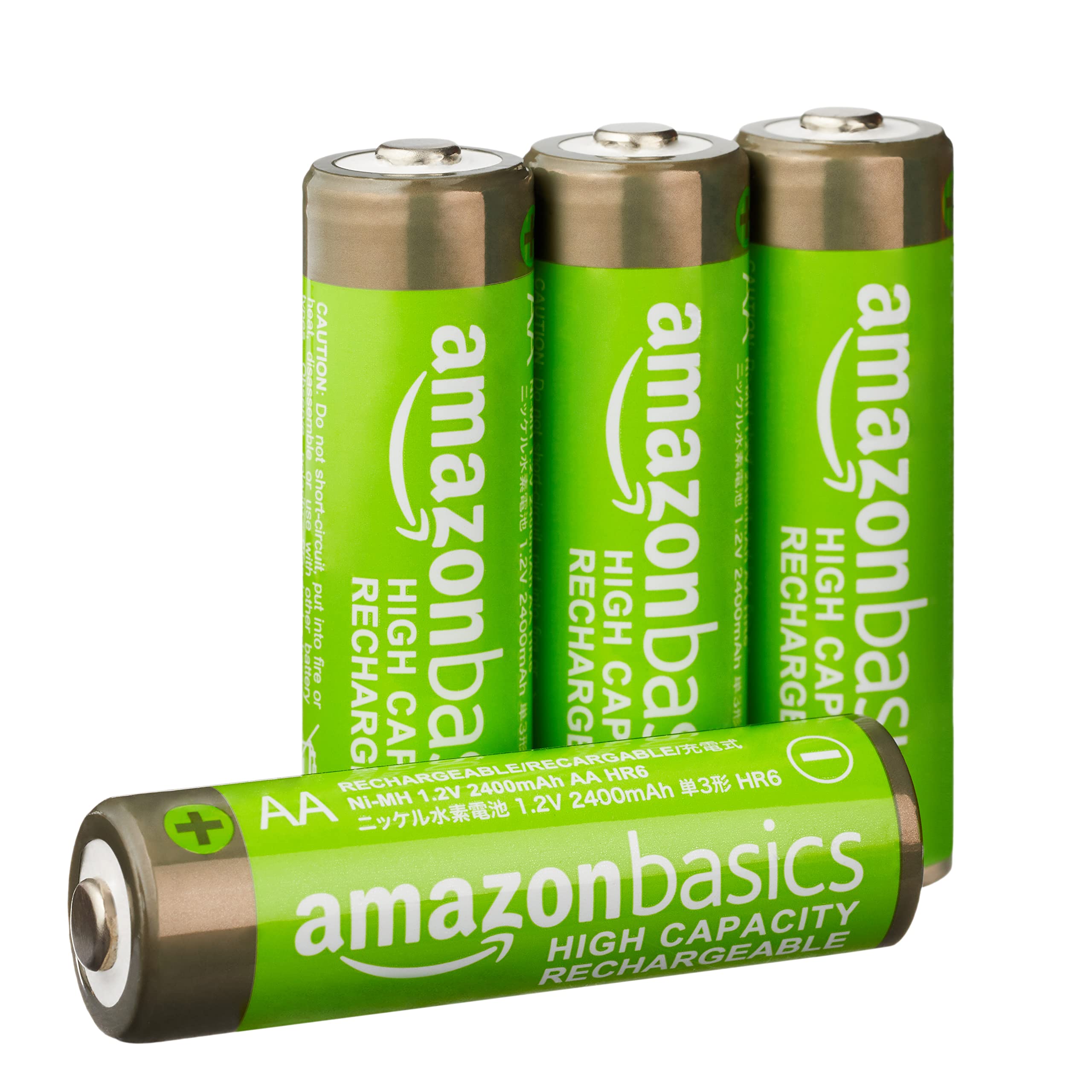 Amazon Basics Rechargeable AA NiMH High-Capacity Batteries, 2400 mAh, Recharge up to 400x, Pre-Charged - Pack of 4