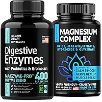 S RAW SCIENCE Digestive Wellness - Digestive Support & Relaxation, Muscle and Nerve Health - Digestive Enzymes with Probiotics 400mg 60pcs and Multi Magnesium 1400mg Supplement 60pcs