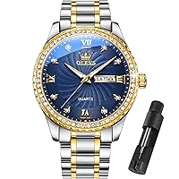 OLEVS Men's Luxury Stainless Steel Watches, Big Face Gold Men's Quartz Analogue Watches Fashion 30M Waterproof Casual Watch with Day Date Diamond Male Dress Watches Easy Reader, Father's Day Gifts