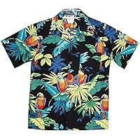 RJC Boy's Rainbow Parrot Hawaiian Shirt, Black, 14