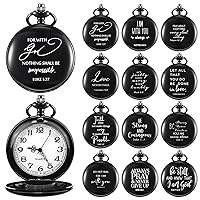 12 Pack Bible Verse Pocket Watch with Chain Father's Day Gift Christian Gift Bulk Inspirational Gifts Religious Quotes Pocket Watches for Men Women Male Coworker Teacher Staff Volunteer Office Team