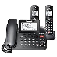 Corded/Cordless Phone with Advanced Call Block, 2-Way Recording and Digital Answering Machine, 2 Handsets Expandable up to 6 Cordless Handsets - KX-TGF852B (Black)