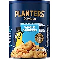PLANTERS Deluxe Lightly Salted Whole Cashews, Party Snacks, Plant-Based Protein, Quick Snack for Adults, After School Snack, Roasted Cashew, Flavored with Sea Salt, Kosher, 1lb 2.25oz Canister