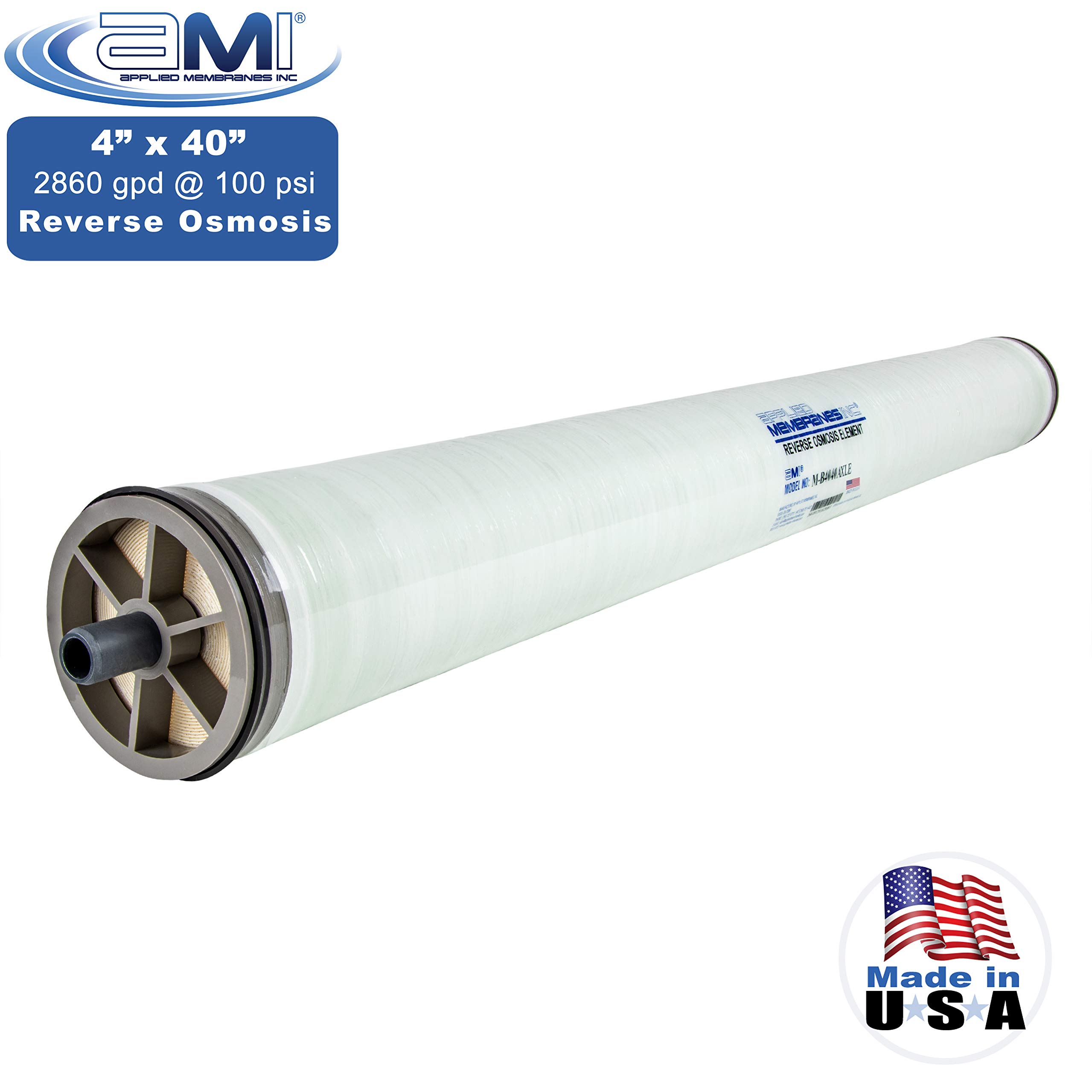 4x40 Extra-Low Energy Membrane Element for Tap or Brackish Water | 2,860 GPD at 100 psi | 99% Rejection | Replacement Commercial RO Membrane | Applied Membranes USA M-B4040AXLE