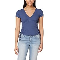 Women's Madeline Short Sleeve V-Neck Yummy Rib Top with Ruched Sides