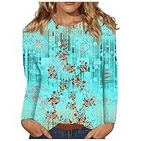 Holiday Blouses for Women Dressy Long Sleeve Sexy Floral T-Shirt Tops Casual Crewneck Going Out Top Shirts