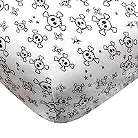 HonestBaby Fitted Crib Sheets Fits Standard Mattress Bassinet, Mini Prints 100% Organic Cotton Baby Boys, Girls, Unisex, Tossed Skulls, One Size