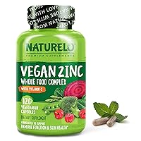 Vegan Zinc Whole Food Complex Supplement with Vitamin C for Immune Support and Healthy Skin, Hair, and Nails - 120 Capsules