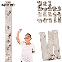 Custom Height Chart with Animals Markers - 6ft Large Wall Ruler Wood Wall Hanging Decor for Baby Boys and Girls, Large Wooden Family Measuring Board, Kids Measurement Growth Chart for Children