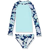 Girls' Long Sleeve Rashguard UPF 50+ Two Piece Swim Set