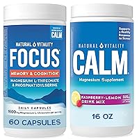 Natural Vitality Calm & Focus, Magnesium Citrate & Magnesium L-Threonate and Phosphatidylserine Supplements - Gluten Free, Raspberry Lemon Powder 16 oz (Pack of 1) & 60 Capsules (Pack of 1)