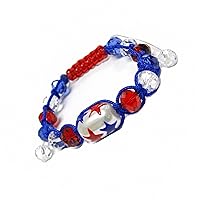 Linpeng Hand Painted Red & Blue Stars Glass Beads Pull-String Bracelet