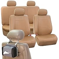 FH Group Car Seat Covers PU Leather Seat Covers Full Set with Gift – Universal Fit for Cars Trucks & SUVs (Tan) PU001114