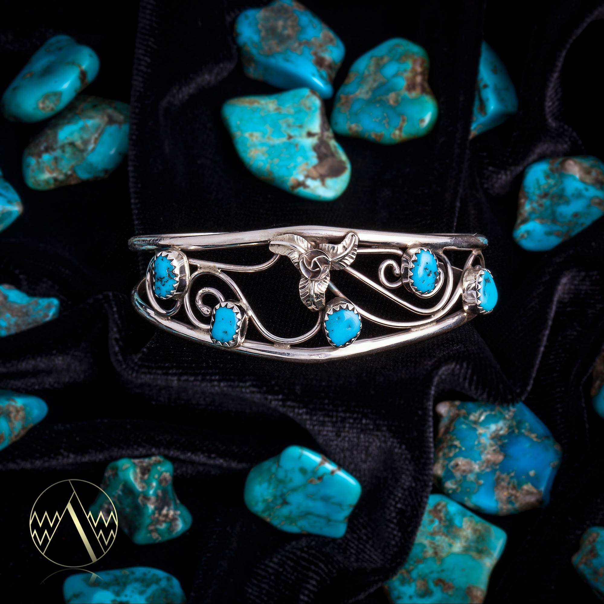 Native-Bay $300Tag Flower Silver Certified Navajo Arizona Sleeping Beauty Turquoise Cuff Bracelet 12947-2 Made by Loma Siiva