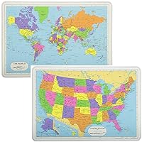 Educational Placemats Sets USA Map and World Map Non Slip Washable, Large