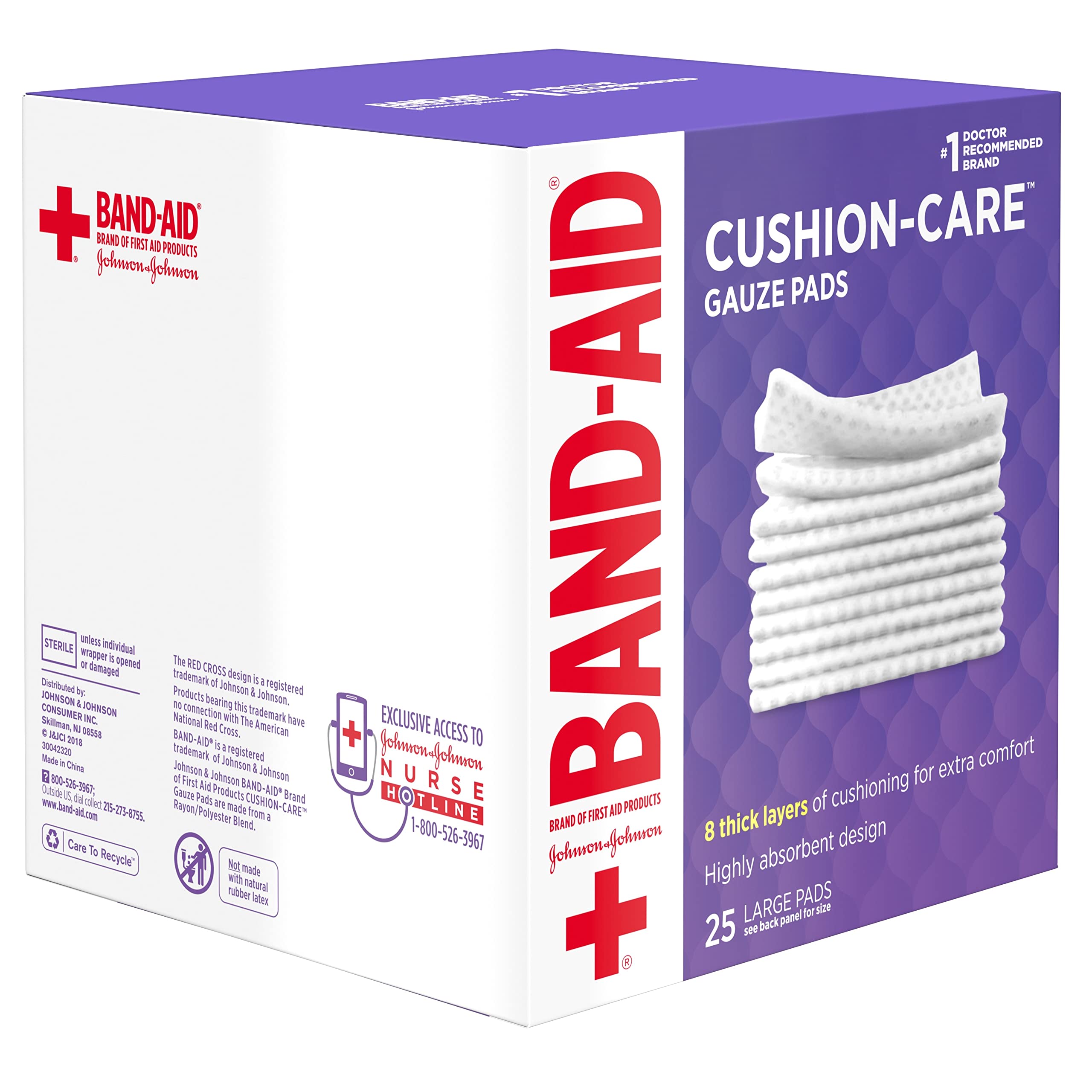 Band-Aid Brand Absorbent Cushion Care Sterile Square Gauze Pads for First Aid Protection of Minor Cuts, Scrapes & Burns, Non-Adhesive, Wound Care Dressing Pads, Large, 4 in x 4 in, 25 ct