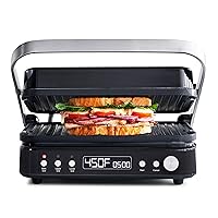 GreenPan 6-in-1 Multifunction Contact Grill & Griddle, Healthy Ceramic Nonstick Reversible Grill & Griddle Plates, Dual Heat Settings, Closed Panini Press, Open Flat Surface, PFAS-Free, Matte Black