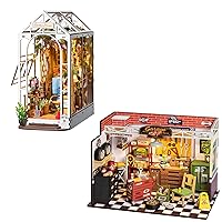 ROBOTIME Miniature House Kit DIY Mini Dollhouse Garage Workshop + Book Nook Kit with LED Light Booknook Bookshelf Insert Decor Garden House