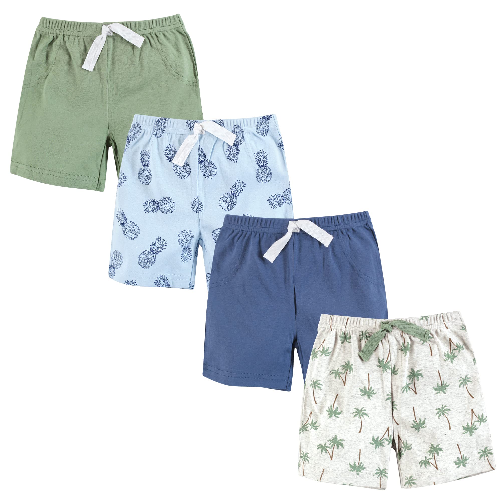 Hudson Baby Unisex Baby and Toddler Shorts Bottoms 4-Pack, Palm Tree, 5 Toddler