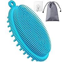 HEETA Silicone Body Scrubber, Gentle Exfoliating Body Scrubber, 2 in 1 Silicone Loofah Brush for Shower, Silicone Body Brush Easy to Clean, Lathers Well, Carry Easily, Blue