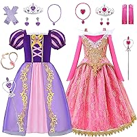 Girls Purple Princess Costume with Pink Princess Dress Up Clothes Halloween Cosplay 2 Sets, 5/120