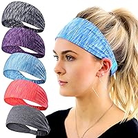 Workout Headband for Women, Sports Running Headband for Exercise, Wide Headbands for Women, Gym Hairband Athletic Thick Non Slip Yoga Sweatband Fitness 5Pack