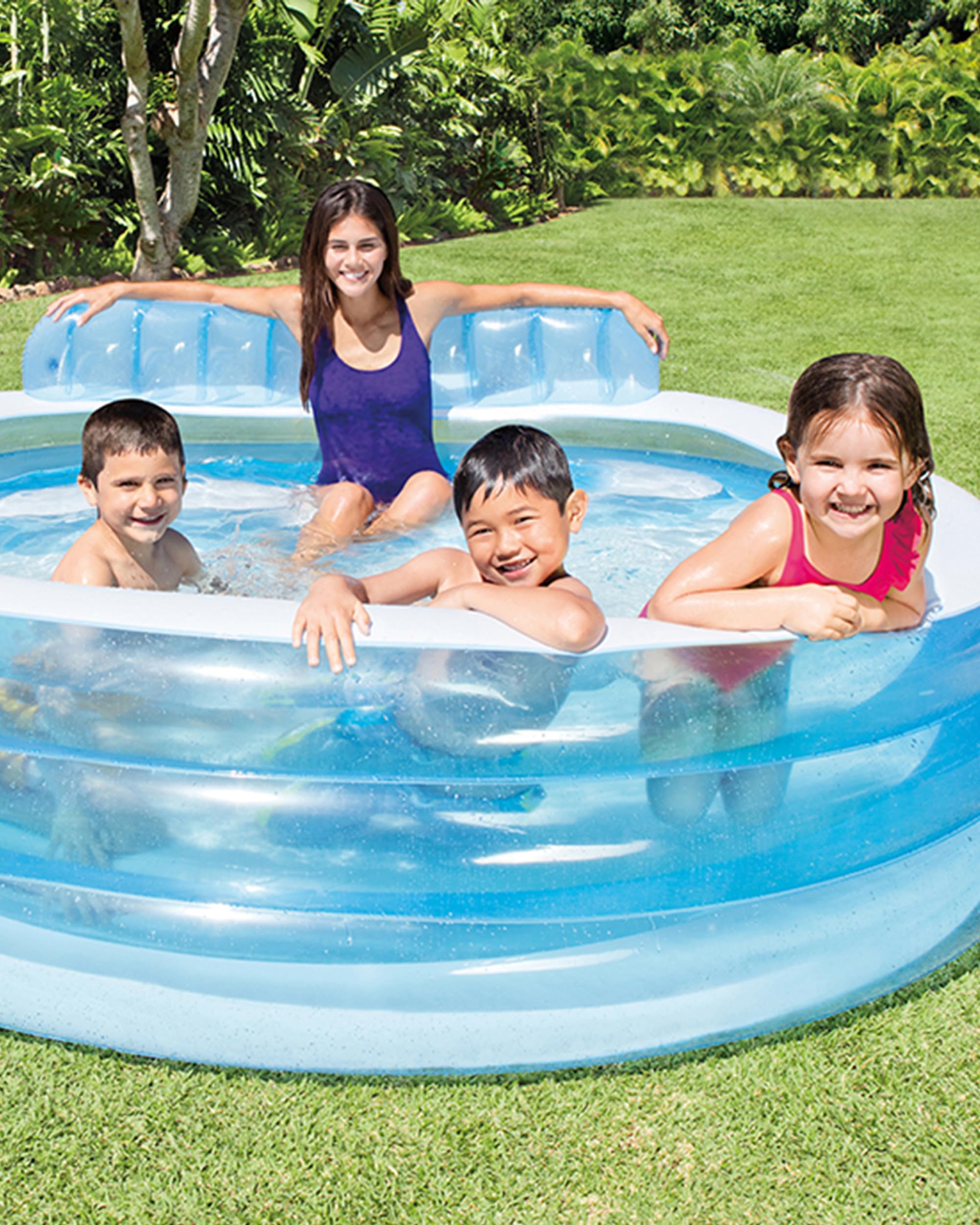 INTEX 57190EP Swim Center Inflatable Family Lounge Pool: Built-In Bench – Cup Holder – 156 Gallon Capacity – 90