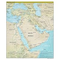 Gifts Delight Laminated 24x28 Poster: Large Scale Detailed Political map of The Middle East with Relief, Major Cities and Capitals