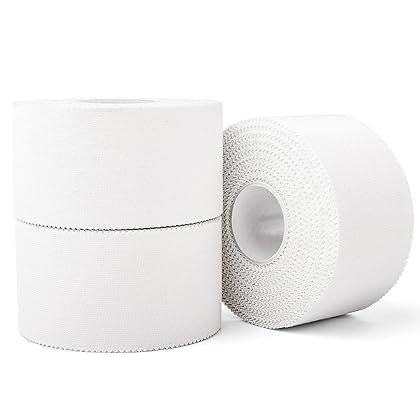 (3 Pack) White Athletic Sports Tape, Very Strong Easy Tear No Sticky Residue Tape for Athlete & Sport Trainers & First Aid Injury Wrap,Suitable for Bats,Tennis,Gymnastics & Boxing（1.5in X 35ft）